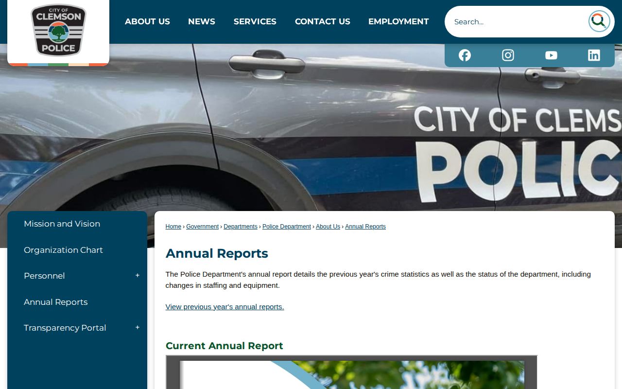 Clemson Police annual reports page for Pickens County arrest-record context