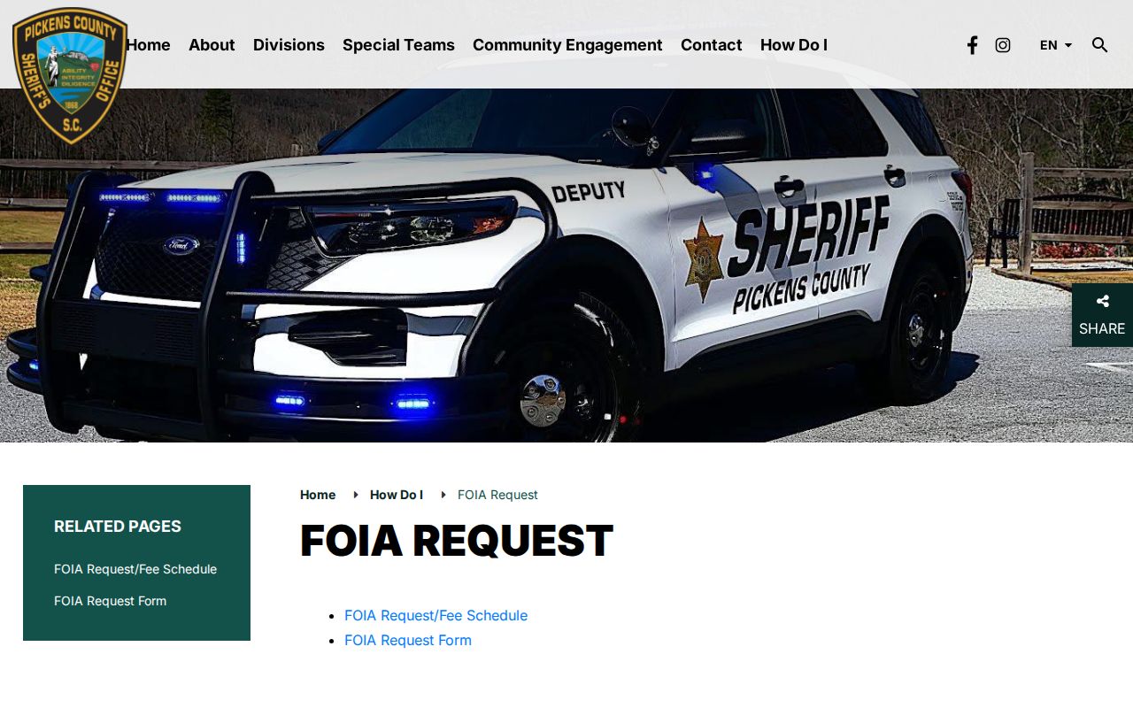 Pickens County Sheriff's Office FOIA request page
