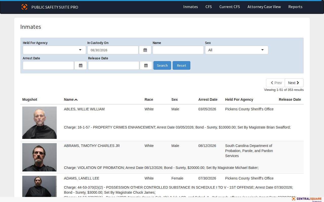Pickens County Detention Center Zuercher inmate search portal