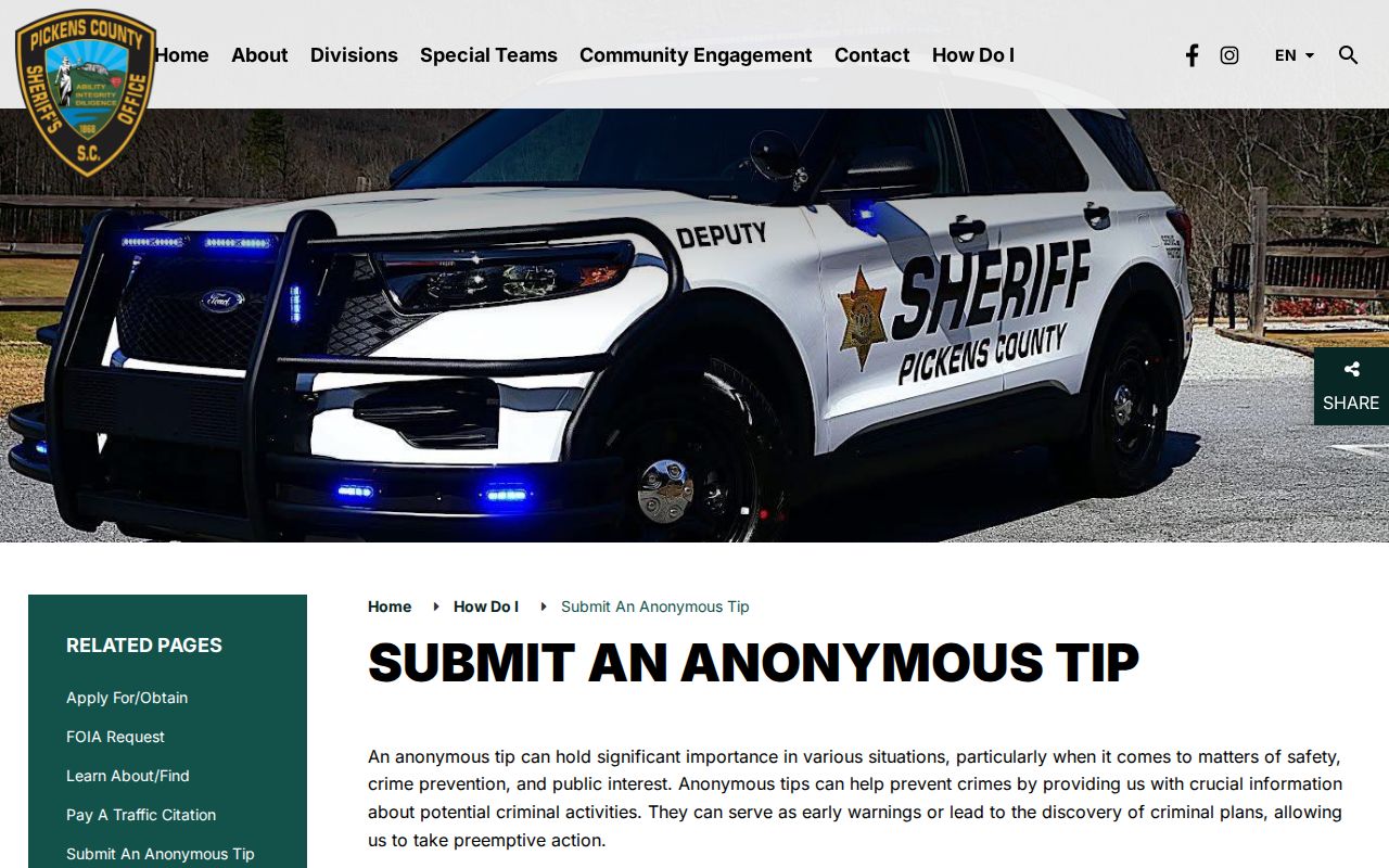 Pickens County anonymous tip public-safety record source
